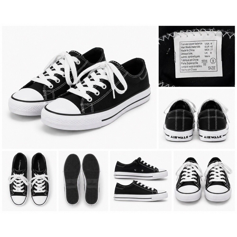 Airwalk Black White Sneakers Mens Size 9 Low Top Lace SKate  Shoes